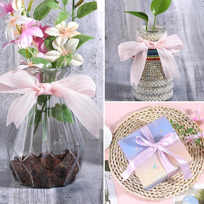BEEFLYING 3 Styles Wire Edged Ribbons for Gift Wrapping, 25~28mm×2.7m Fabric Ribbons Stripe Ribbons for Wedding Party Decoration Hair Bows Flower Bounquet Sewing and Craft, 9 Yards