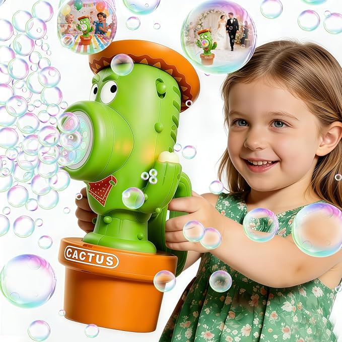 Cactus Bubble Machine for Children, Automatic Cactus Toy Bubble Maker for Toddlers, Rechargeable Battery-Operated Bubble Toys for Indoor and Outdoor Birthday Parties,Great Gift for Toddlers Aged 3+