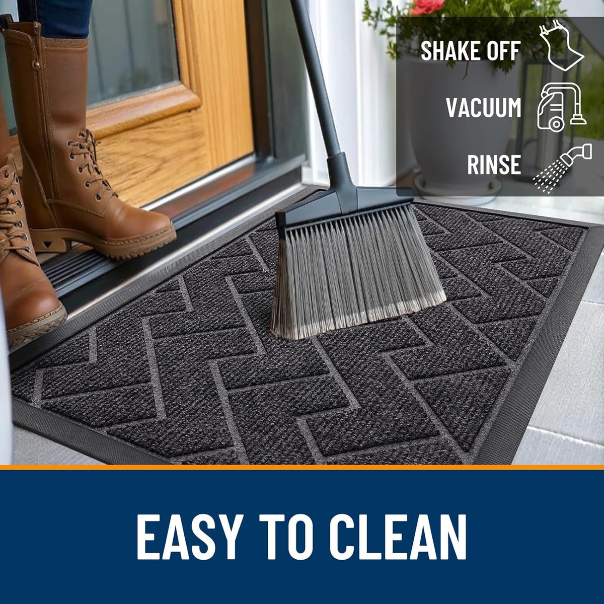 OLANLY Front Door Mat Indoor Outdoor Entrance, Waterproof All-Season, All-Weather Doormat, Sturdy Natural Rubber, Low Profile, Easy Clean Patio Porch Entryway Mat, Herringbone Brick (Grey, 29.5x17)