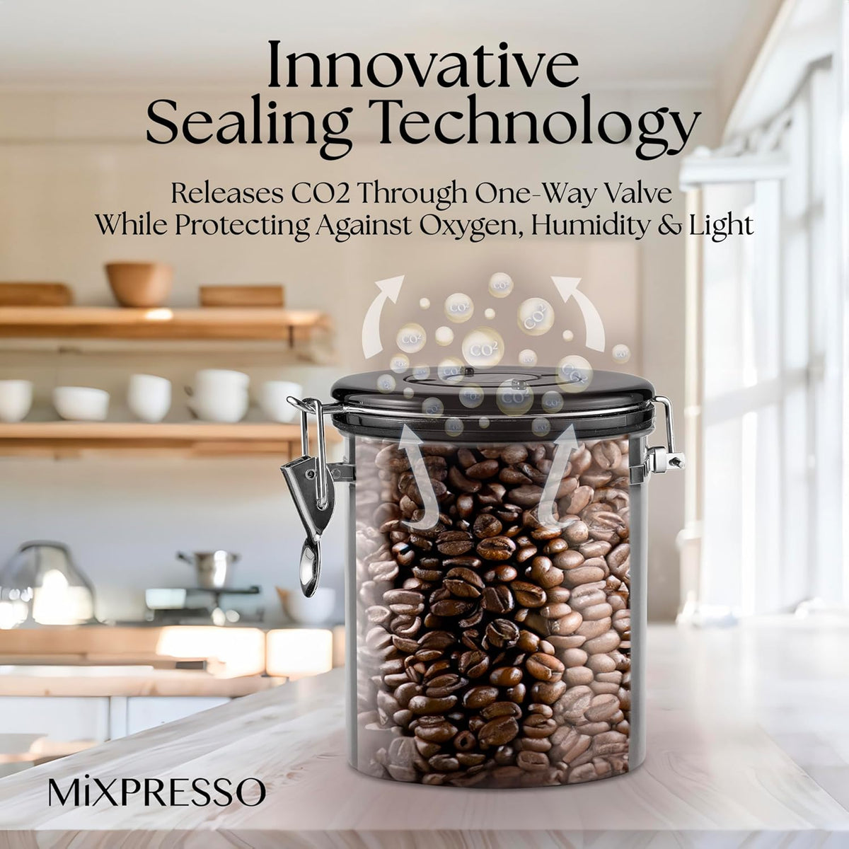 Mixpresso 16 Oz Coffee Canister with Scoop, Stainless Steel Airtight Coffee Container, Air tight Jar Tea Storage with Date Tracker