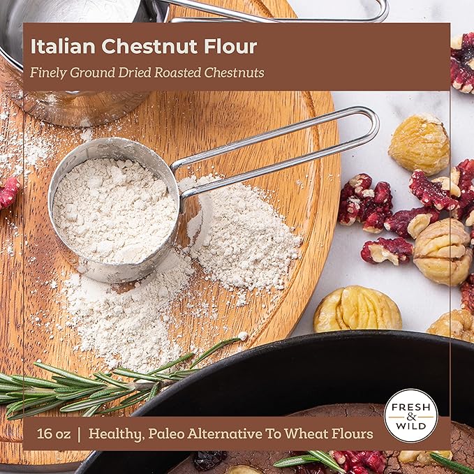 Fresh & Wild, Chestnut Flour, Finely Ground Dried Chestnuts, Gluten-Free Artisan Flour For Baking, Healthy, Paleo Alternative To Wheat Flours, 16 oz