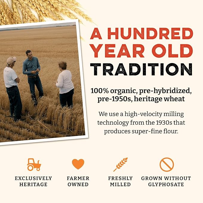 Sunrise Flour Mill Organic Heritage Whole Wheat Flour - 2 lbs, Easier to Digest with Less Bloating, No Bleaching or Bromating, Zero Additives