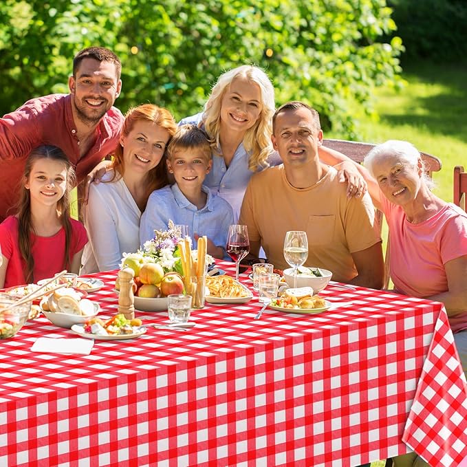 3 Pack Red and White Plastic Checkered Tablecloth, Premium Decorative Disposable Red Gingham Plaid Table Cloths for Parties, Rectangle Party Table Cover for Picnic Farm Birthday Wedding, 54x108 Inch