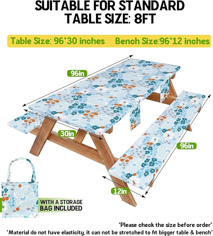 Picnic Table Cover with Bench Covers Tablecloth Glamping Essentials Travel Vacation Table Cloth Outdoor Cool Unique Fun Ideas Gifts for Camper Camping Lovers RV Owner Family Couple Women Female Mom