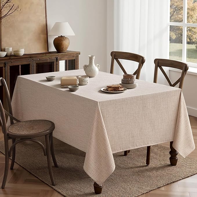 MIULEE Natural Linen Polyester Tablecloth 60x144 Inch Spring Rectangle Table Cloth Waterproof,Stain Resistant & Wrinkle Resistant for Dining Party Wedding