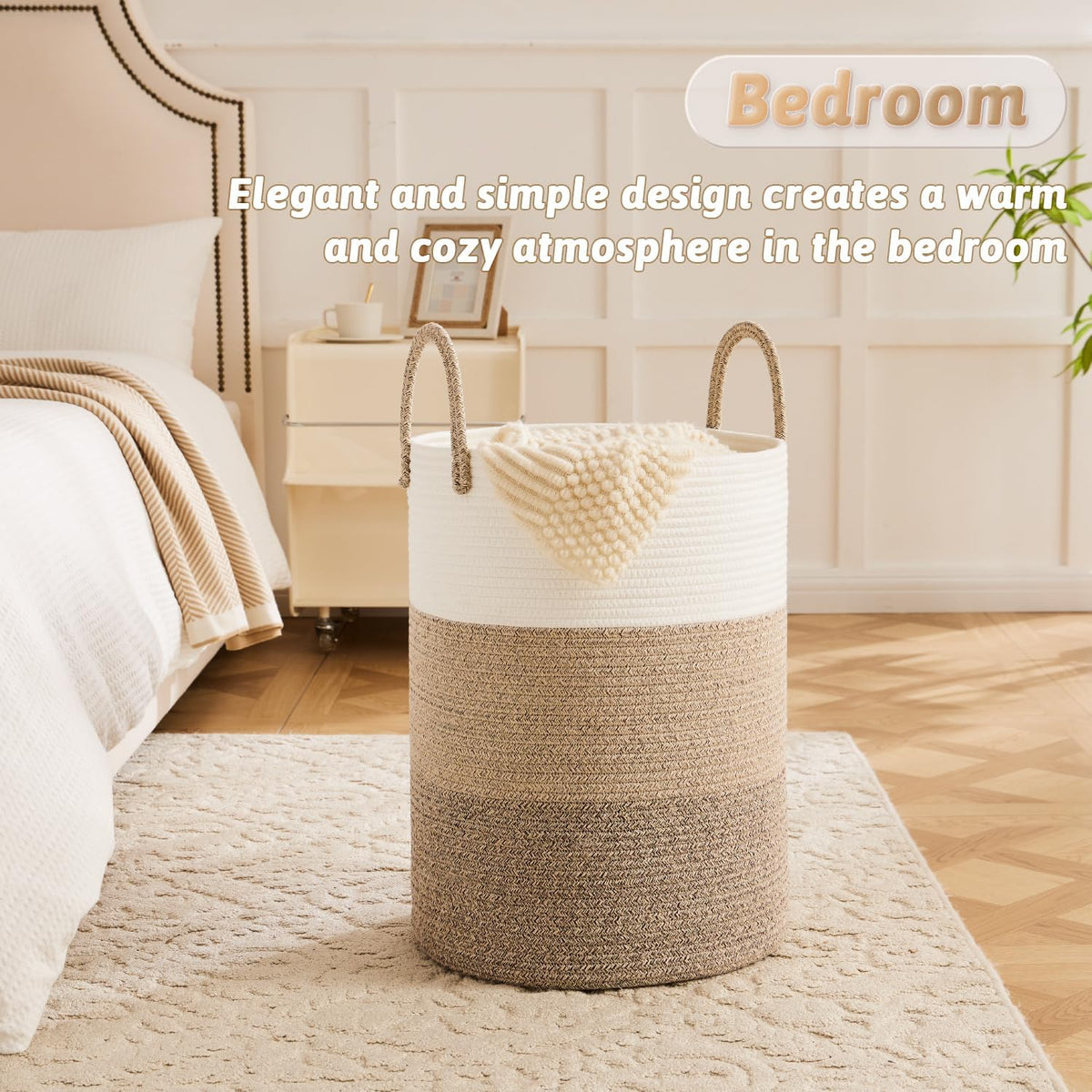 Laundry Basket,Woven Cotton Rope Laundry Hamper,80L for Decorative Storage of Dirty Clothes,Toys and Blankets in Bathroom,Bedroom and Living Room