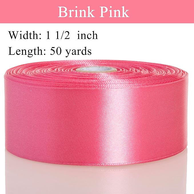 YASEO 1 1/2 Inch Brink Pink Solid Satin Ribbon, 50 Yards Craft Fabric Ribbon for Gift Wrapping Floral Bouquets Wedding Party Decoration
