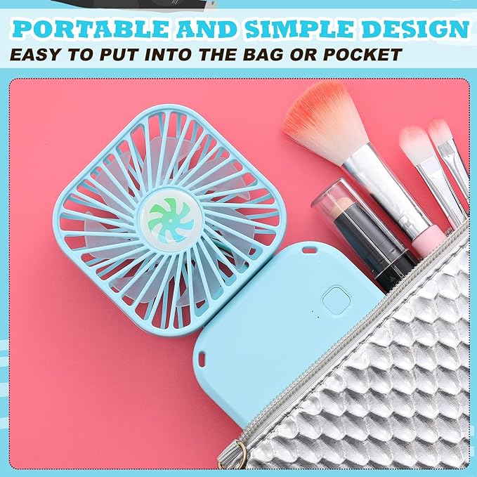 Hortsun 30 Pcs Necklace Fans Mini Handheld Portable Neck Hanging Hand Held Fan for Cooling Personal Small Hands Free 3 Speed USB Rechargeable Battery(Blue)