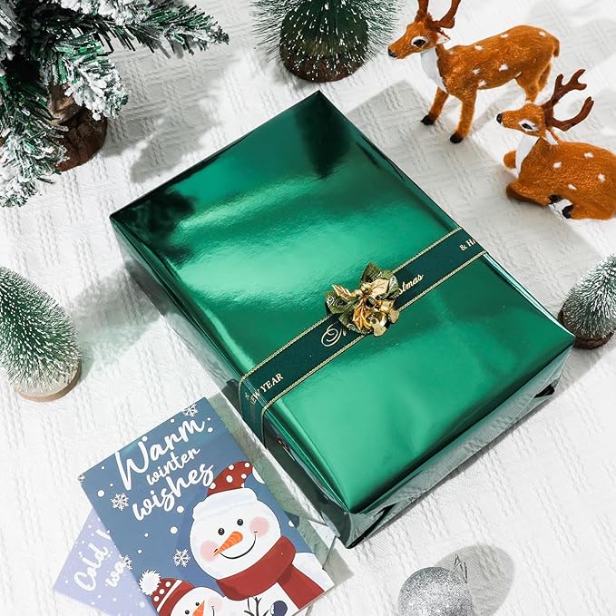 NESCCI Dark Green Metallic Wrapping Paper, Solid Color Paper,Gift Wrapping Paper,Perfect for Wedding,Valentine's Day,Birthday, Christmas,Baby Shower,DIY Bouquet (17 Inches X 32.8 Feet)