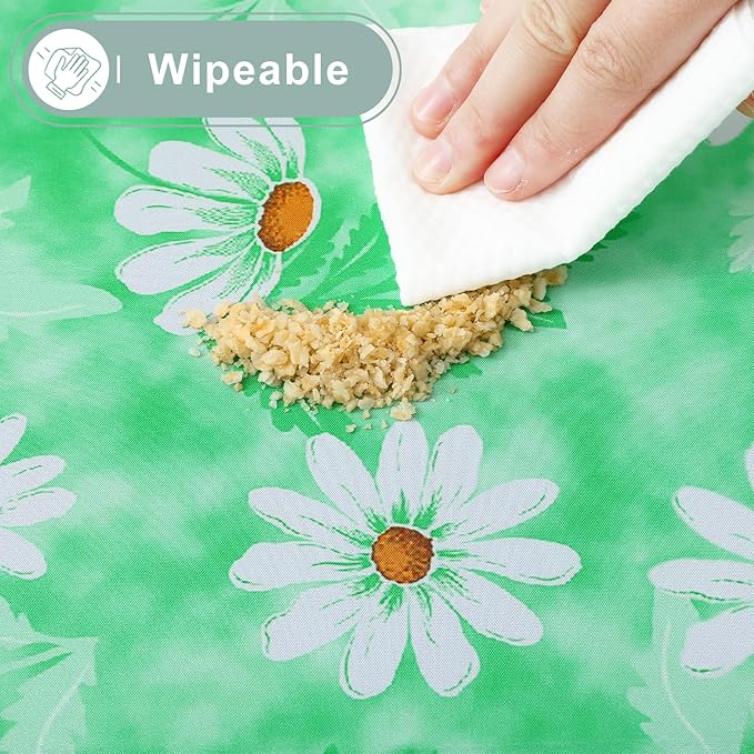misaya Picnic Table Cover with Bench Cover, Waterproof Elastic Fitted Tablecloth for 5 Foot Tables, Rectangle Washable Polyester Tablecloths for Picnic, Camping, Outdoor (Green Daisy, 30" x 60")