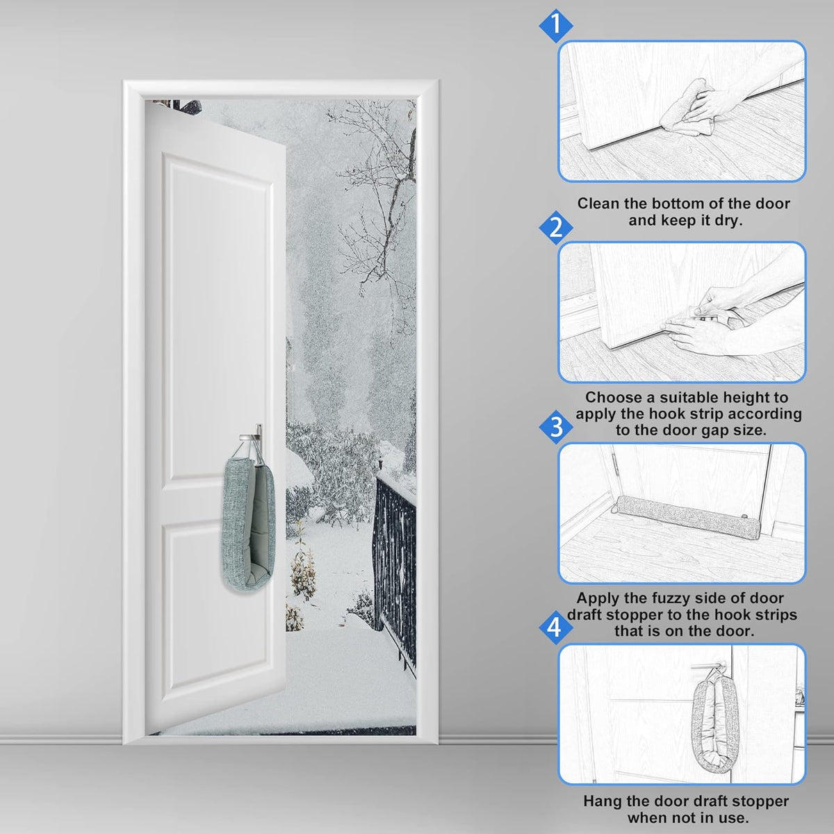 NABOWAN 36" Weighted Under Door Draft Stopper -Triangular Door Draft Blocker with Hook Loops for Easy Install, Save Energy, Home Room Essentials
