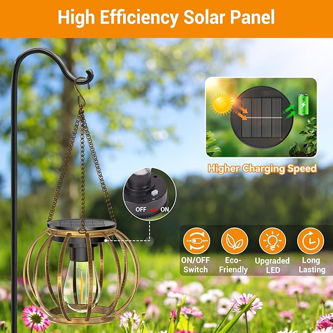KOOPER Solar Lanterns Outdoor Waterproof, 4 Pack Upgraded Bronze Metal Hanging Solar Lights Outdoor Lanterns, Brighter Auto On/Off Outdoor Hanging Lantern for Yard Patio Pathway Porch Garden Decor