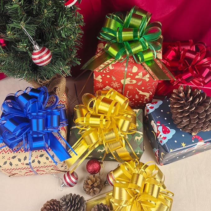 Gold Bows for Gift Wrapping, Gift Bow, 6PCS Gift Wrap Bows for Wedding Birthday Christmas Decoration Flower Bouquet Basket Party Decoration, 6 Inches (Gold)