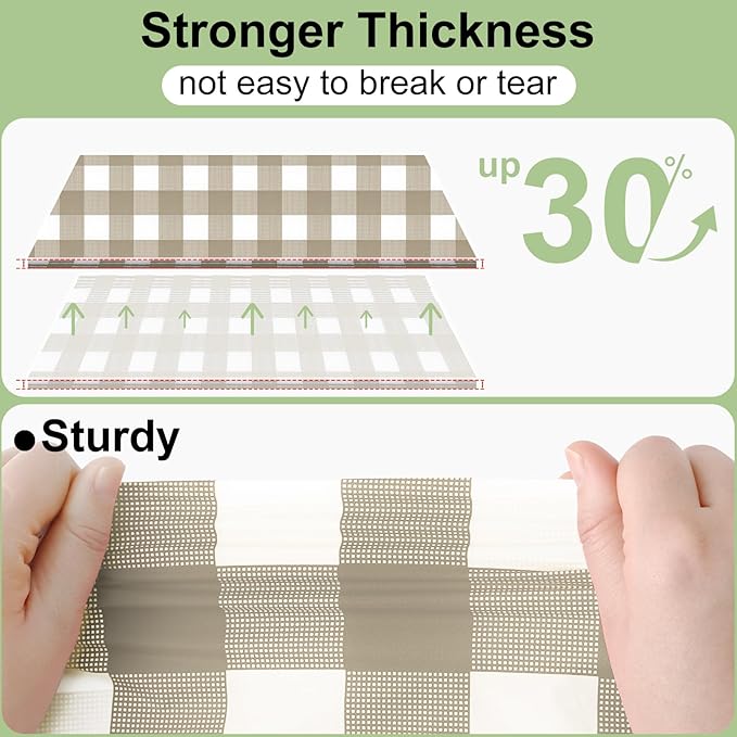 Smiry 3 Pack Khaki Gingham Disposable Tablecloths, 84 Inch Round Heavy Duty Plastic Table Cloth, Waterproof Buffalo Plaid Table Covers for Picnic, Banquets, Outdoor Parties