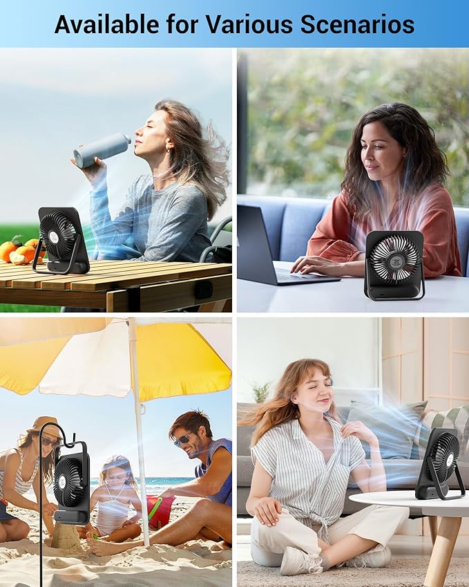 WHATOOK Desk Fan 2 Pack: 100 Speeds Stepless Control 2000mAh Battery Operated Portable Fan, Rechargeable Table Fan for Cruise Ship Essentials, Gift for Couples, Dorm, Office, Bedroom(Black and Black)