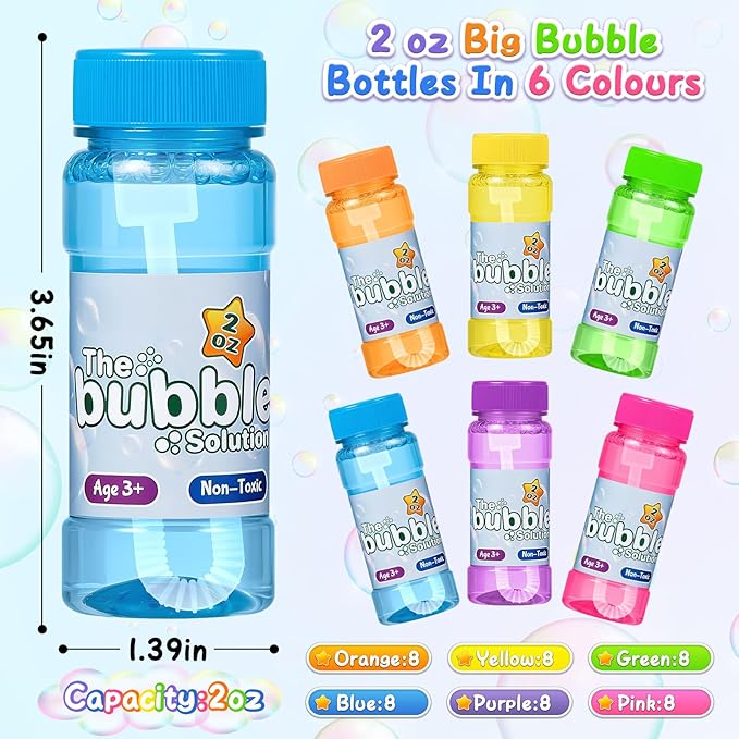 36 Pack Bubble Bottles with Wand in 6 Colors, Bulk Party Favors for Kids, Birthday, Christmas, New Year, Valentine, Carnival, School Classroom Prizes for Boys & Girls, Ideal Goodies Bags Stuffers