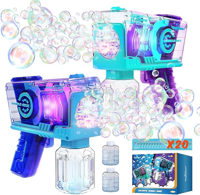 Eaglestone Bubble Gun for Kids 2 Packs, Automatic Bubble Machine, 10-Hole Bubbles Wands Blaster for Toddlers with LED Lights & Solution, Easter, Party Favor, Outdoor Toys for Boys & Girls