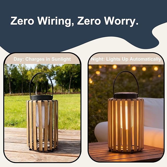 Solar Lanterns Outdoor Waterproof, Copycatting Wicker Work Solar Lantern with Handle, Outdoor Lantern Dusk to Dawn 6-8Hr, Hanging & Tabletop Decor for Garden/Patio