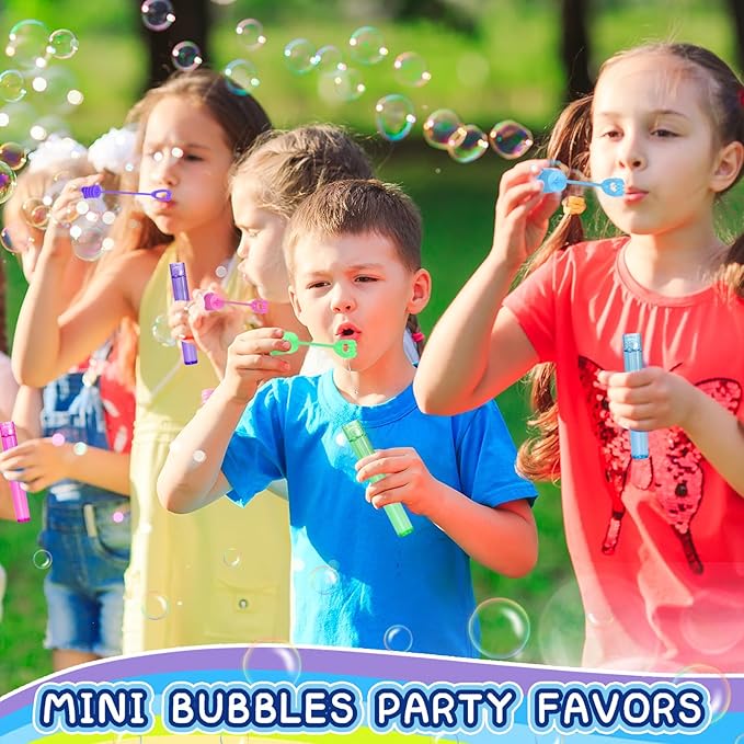 300 Piece Mini Bubble Wands in 10 Colors, Party Favors Bulk for Kids, Themed Birthday, Carnival, Wedding, Classroom Prizes, Summer Outdoor Gifts for Boys Girls, Ideal Goodies Bags Stuffer