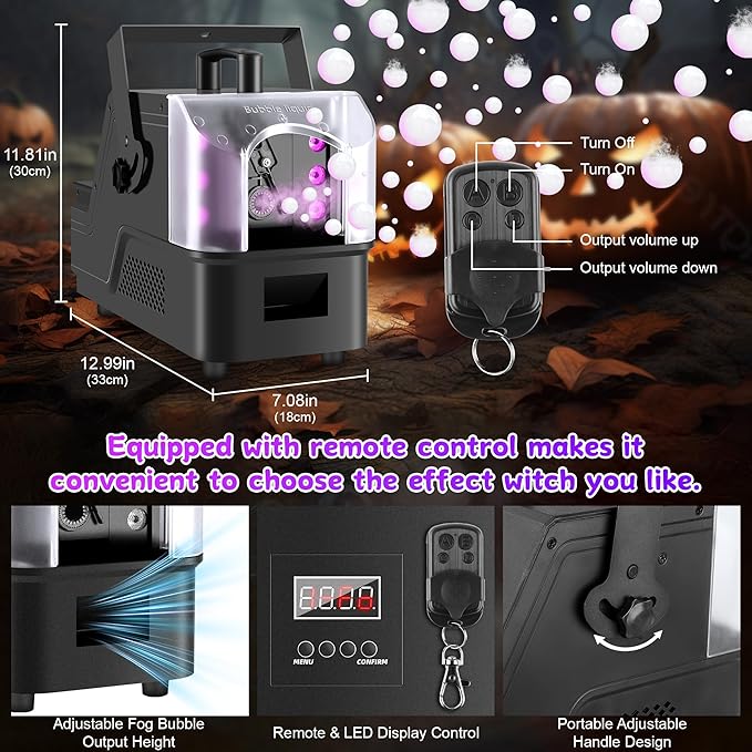 Fog Bubble Machine,900W 3IN1 Smoke Bubble Machine Maker with 6 Dynamic RGB LED Lighting Effect Remote&LED Display Control for Halloween Indoor&Outdoor Parties Birthday Wedding Show Stage