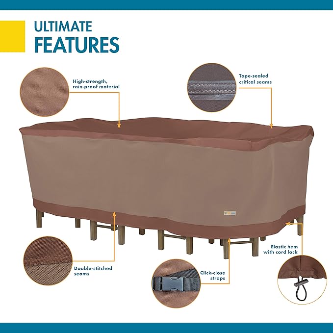 Duckcovers Ultimate Waterproof Rectangular/Oval Patio Table with Chairs Cover, 94 Inch