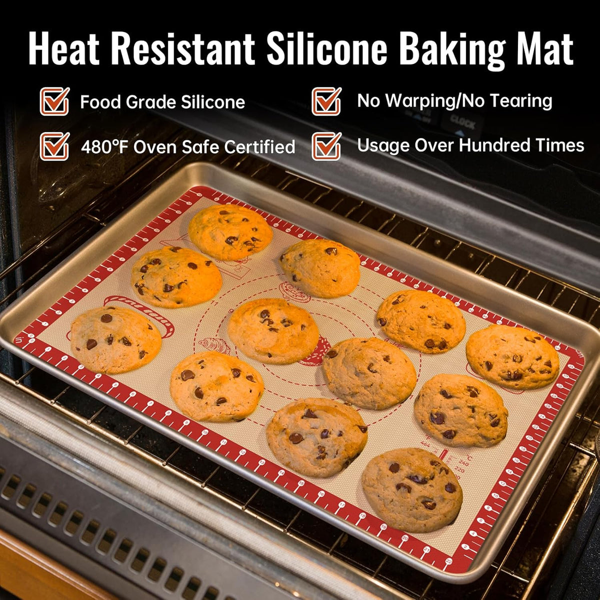 Silicone Macaron Baking Mat with 10 Easy Recipes, Extra Thick Silicone Mats for Baking, Non Stick Pastry Mat for Dough Rolling