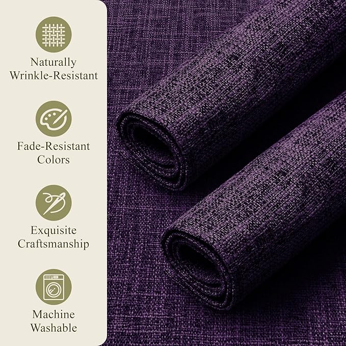 KXN Placemats Set of 6, Dual-Layer Thickened Faux Linen Table Mats, Heat Resistant & Wrinkle-Free, Machine Washable Cloth Place Mats for Kitchen Dining Indoor Outdoor (Purple)
