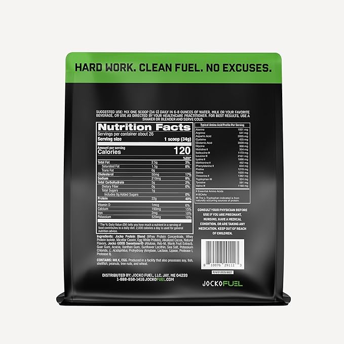 Jocko Fuel Mölk Whey Protein Powder 22g Low Sugar Monk Fruit Blend - Muscle Recovery & Growth (26 Servings, Mint Chocolate)