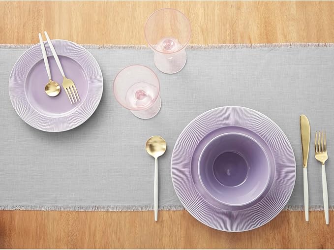Solino Home Linen Light Grey Table Runner 36 Inches - Fringe, 100% Pure Linen Small Table Runner 14 x 36 Inch Ideal for Dresser and Coffee Tables - Spring, Easter