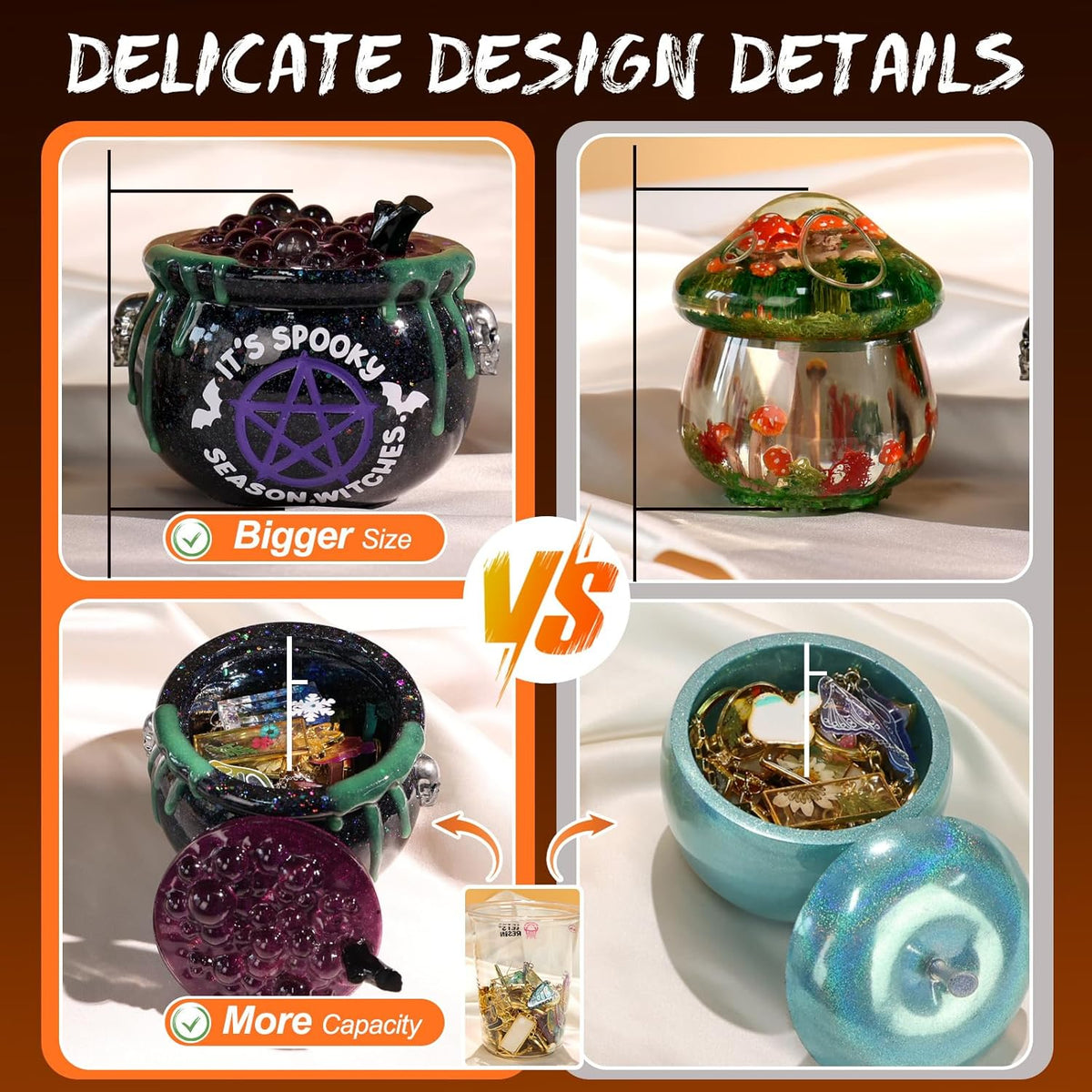 LET’S Resin Witch Cauldron Resin Mold, Halloween Resin Molds, 3D Jar Resin Molds Silicone 4.7'' Width, Large Jar Molds for Epoxy Resin Casting Craft