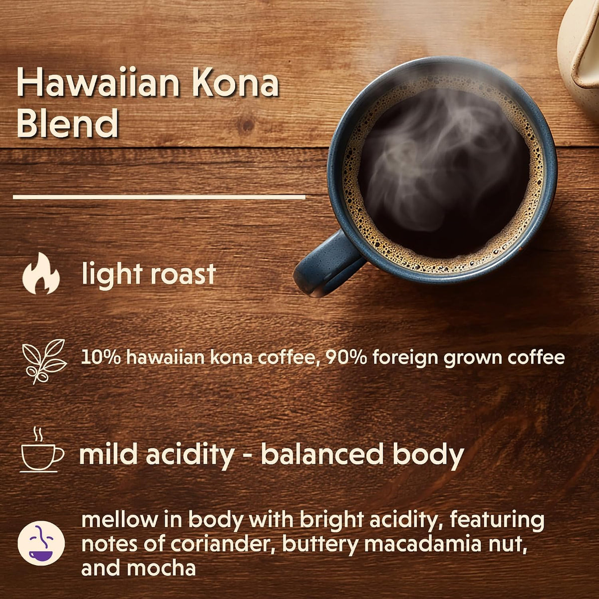 Coffee Bean Direct Hawaiian Kona Blend, Whole Bean, 2.5lb Bag | Contains 10% Hawaiian Kona Coffee, Light Roast