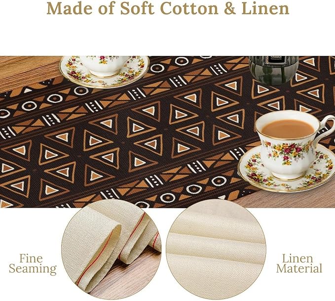 African Table Runner, Geometric Motifs Southwestern Native Tribal Ethnic Table Runner for Dining Kitchen Farmhouse Party Coffee Home 13x90in