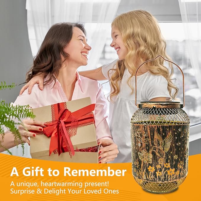HUMIIEYE Solar Lantern Outdoor Hummingbird Garden Decor, IP65 Waterproof Hanging Solar Powered Lights Birthdays Gifts for Women Mom, Metal Decorative Light for Patio Yard Lawn Porch Backyard Christmas