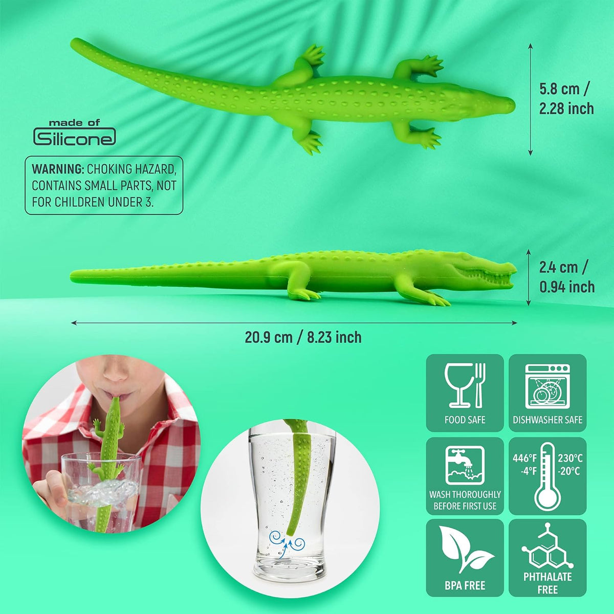 Hoobbe Silicone Reusable Animal Straw for kids, Fun and cute for Pool Side Party, Birthday Party, Under the Sea Party, BPA Free