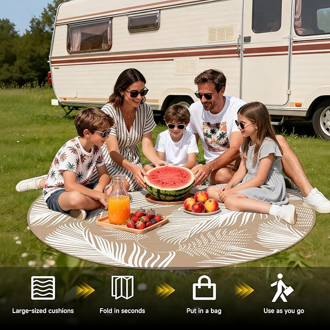 Pauwer Waterproof Outdoor Rug 6ft, Reversible Plastic Straw Patio Camping Rug, Indoor Outdoor RV Mat Carpet for Deck, Camper, Porch, Balcony, Backyard, Picnic, Leaf Brown