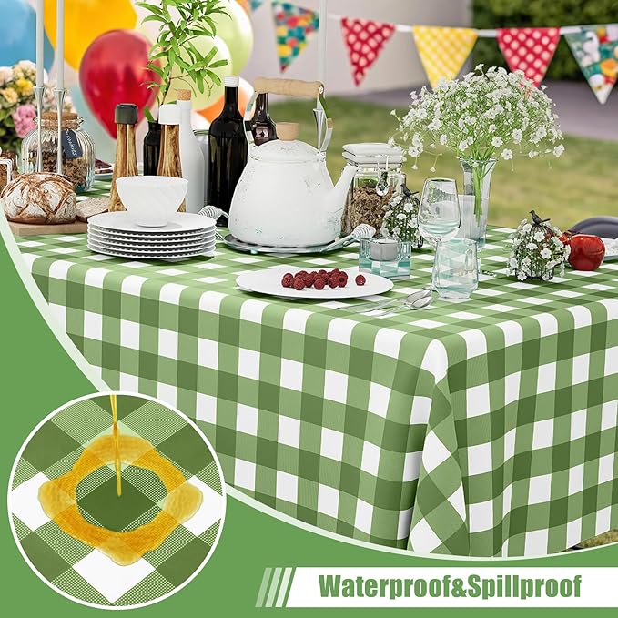 Smiry 3 Pack Sage Green Gingham Disposable Tablecloths - 54" x 108" Heavy Duty Plastic Table Cloth, Waterproof Buffalo Plaid Table Covers for Picnic, Banquets, Outdoor, Easter