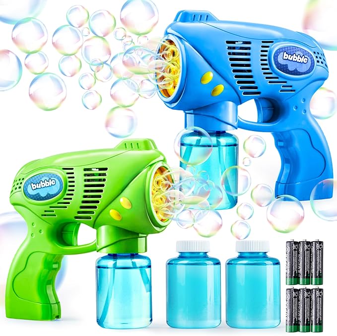 JOYIN 2 Kids Bubble Gun with 2 Bottles Refill Solution, Bubble Machine Gun for Toddlers 1-3 Kids 4-8, Party Favors, Summer Toy, Outdoors, Easter, Birthday Gift