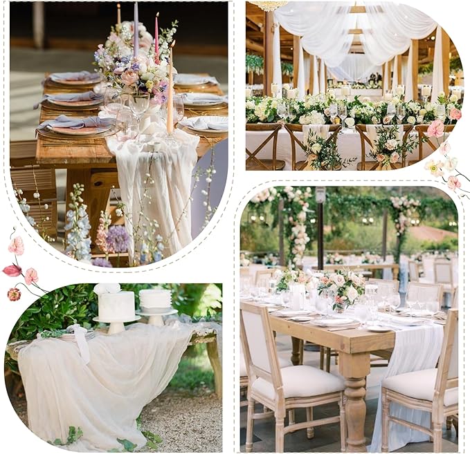 Sioloc Ivory White Cream Cheesecloth Table Runner 120'' x 35'',Spring Easter Decor Soft Gauze Boho Wedding Table Decor for 10ft Table Birthday Party,Baby Shower, Bridal Shower, Home & Event Decor