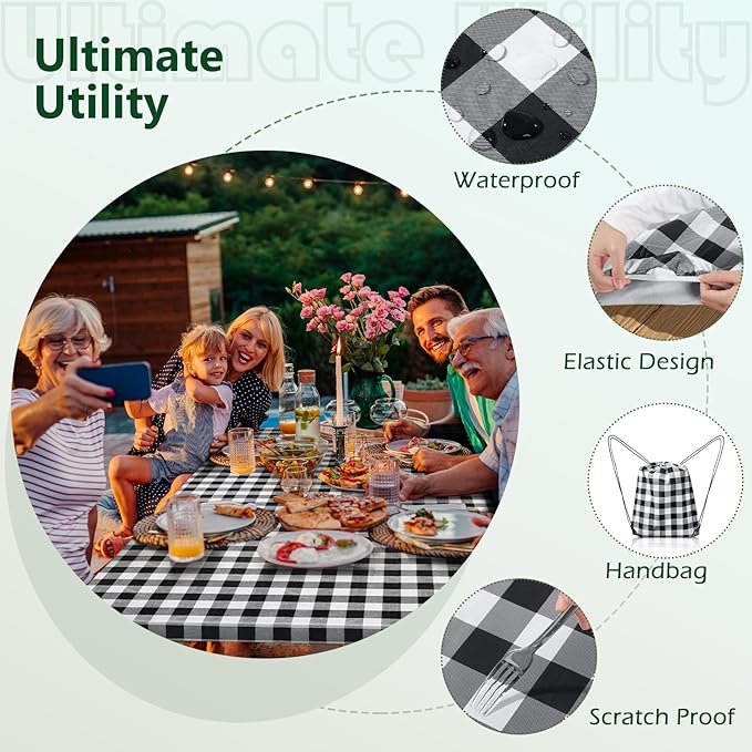 Picnic Table Cover with Bench Covers and Bag, Camping Table Camping Essentials Cover with Elastic Edges(Black)