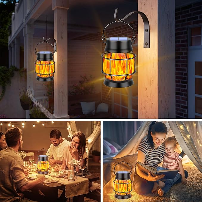 TomCare Solar Lanterns Flickering Flame Solar Lights Outdoor Waterproof Metal Hanging Lantern Lighting Solar Powered Lanterns for Decorative Outdoor Patio Porch Garden Lawn,4 Pack