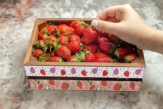 YKW 5 Pack Strawberry Ribbon, 5/8 Inch x 3 Yards Each, Love Hearts Floral Pattern Grosgrain Ribbon, for Gift Wrapping Hair Bows Party Decoration