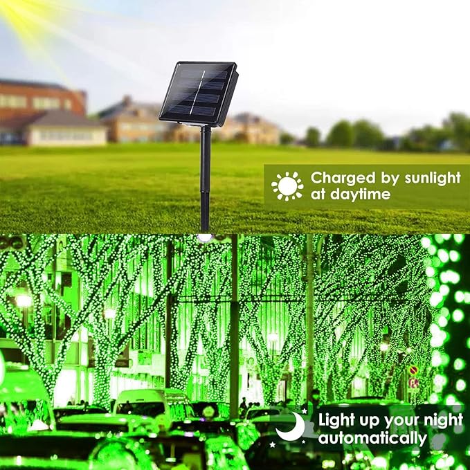 Solar String Lights Outdoor, 2 Pack 80FT 200 LED Solar Halloween Twinkle Lights Outside Waterproof Copper Wire 8 Modes Solar Fairy Lights for Garden Tree Party Birthday Halloween Decoration (Green)