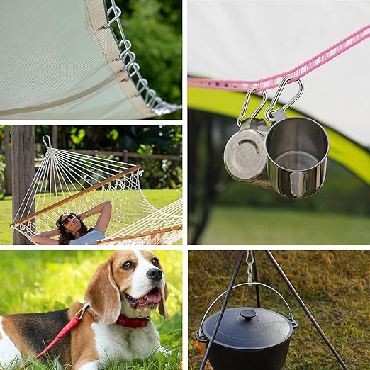 Large Carabiner Clip Hooks, 6pcs 7 inch Carabiners Heavy Duty, 304 Stainless Steel Spring Snap Hook Fits Camping Hanging Hiking Weight Lifting, Metal Clips for Rope or Chain