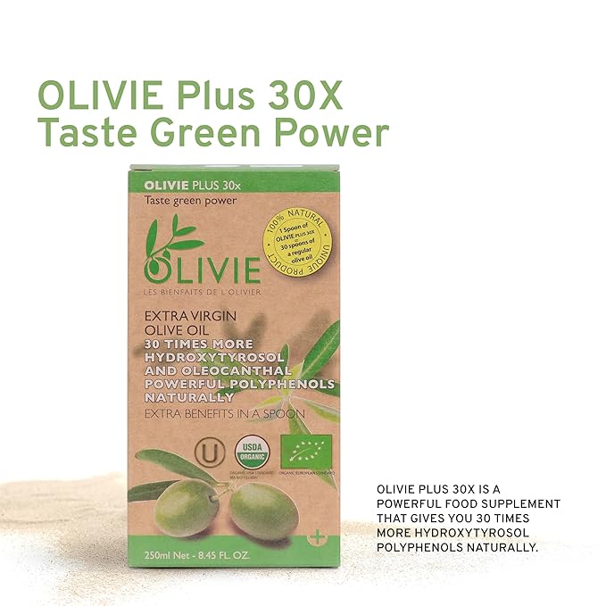 Organic High Polyphenol Rich Extra Virgin Olive Oil Olivie Plus 30X, Moroccan Desert Olive Oil, Evoo, Organic, Kosher, 250 ml Glass Bottle