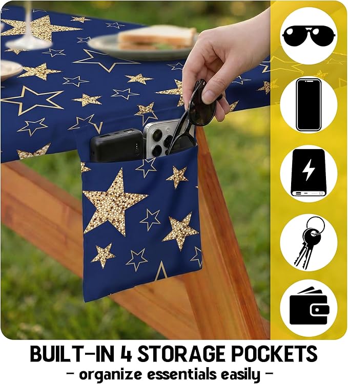 Picnic Table Cover with Bench Covers Waterproof Campsite Tablecloth Patio Camp Backyard Camping Kitchen Essentials Accessories Supplies Rv Cabin Gear Acampar Must Haves Table Cloth Camper Women Gifts