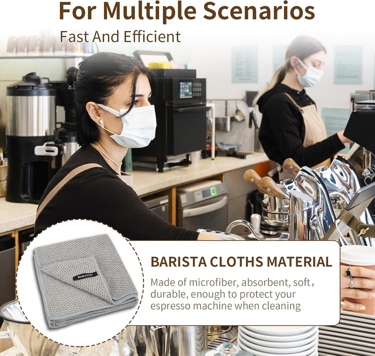 3Packs Coffee Cleaning Cloths, Barista Microfiber Cloths, Highly Absorbent, Quick-Drying, Odor-Free, Suitable for Coffee Accessories and Espresso Machine Cleaning(12"x12")