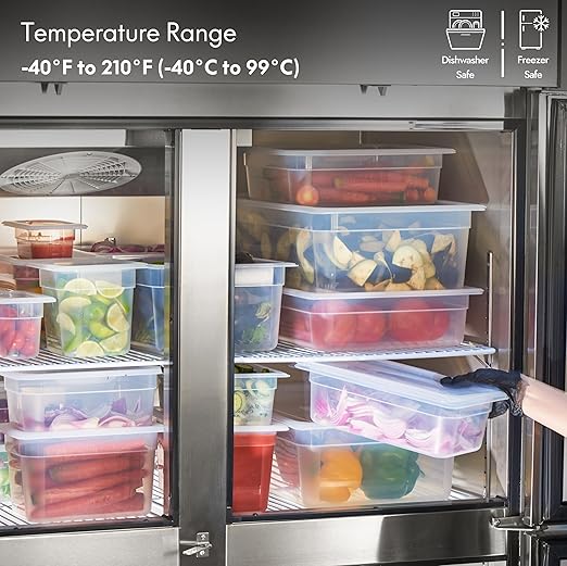 CURTA 4-Pack 1/2 Size 4" Deep Food Pan with Handled Lid – NSF Listed Commercial-Grade Translucent Polypropylene, Stackable Freezer-Safe Storage for Restaurants, Catering & Buffets