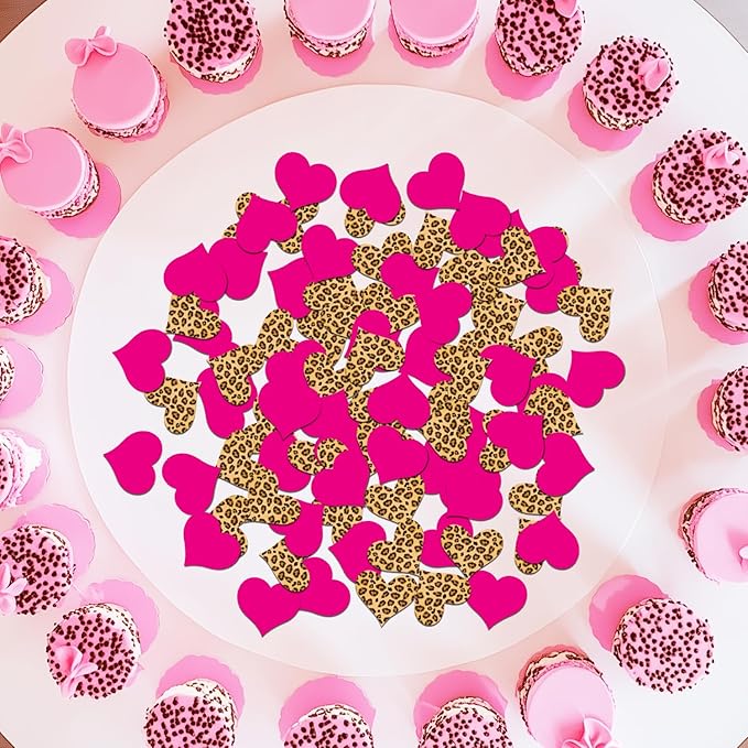 200Pcs Leopard Print Heart Confetti Leopard & Cheetah Party Decorations Rose Red Heart Confetti Table Decor for Boys Girls Baby Shower Birthday Bachelorette Bridal Shower Engagement Party Supplies