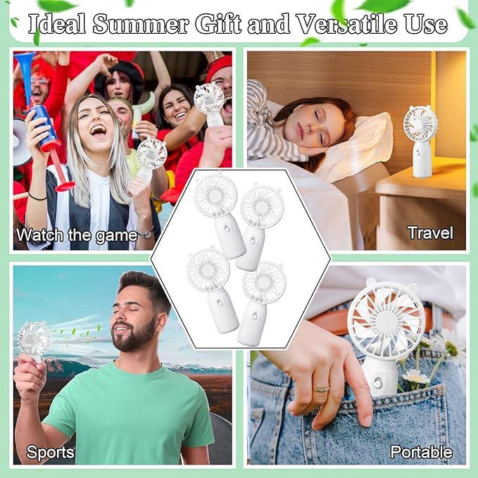 Glooglitter 48 Pcs Mini Portable Fans Bulk Handheld Battery Operated Fan with Lanyard for Makeup Eyelash, Cooling Lightweight Pocket Personal Fans for Wedding Outdoor Use (White)