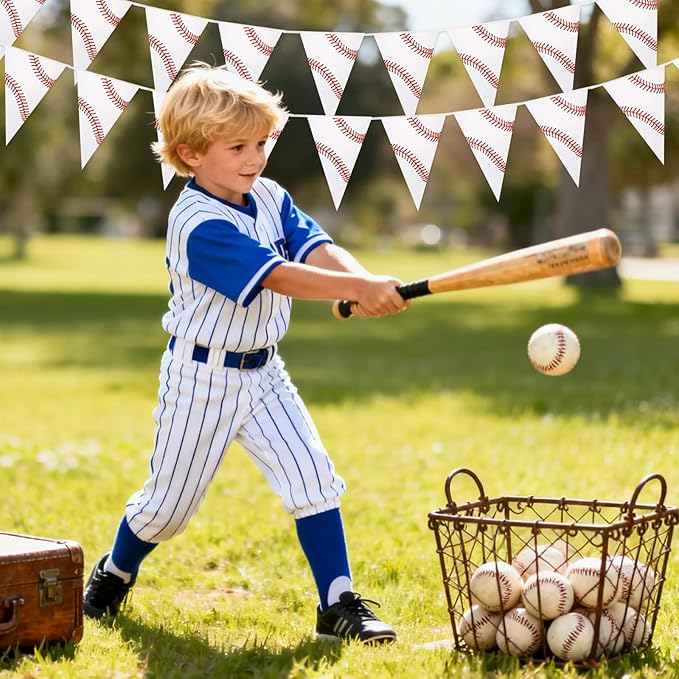 6 Pack Baseball Party Banner 9.12ft Baseball Pennant Banner Pre-Strung Sport Triangle Flag Bunting Garland for Kids Boys Baseball Birthday Party Supplies Sport Party Supplies